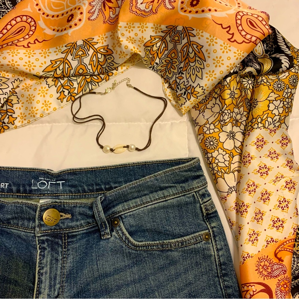 ANN TAYLOR LOFT: denim roll shorts; worn shorts; boho